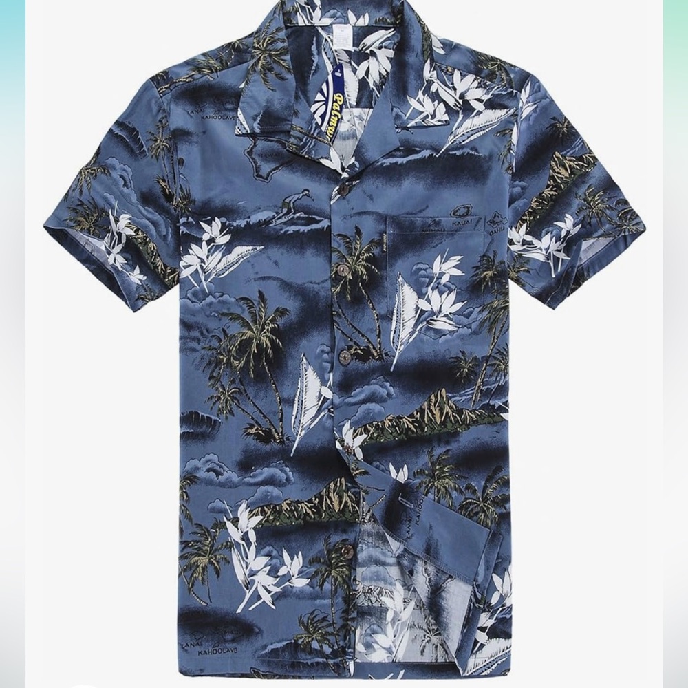 NWT Palm Wave Men's Hawaiian Shirt Aloha Map Surf Shirt Size XXL